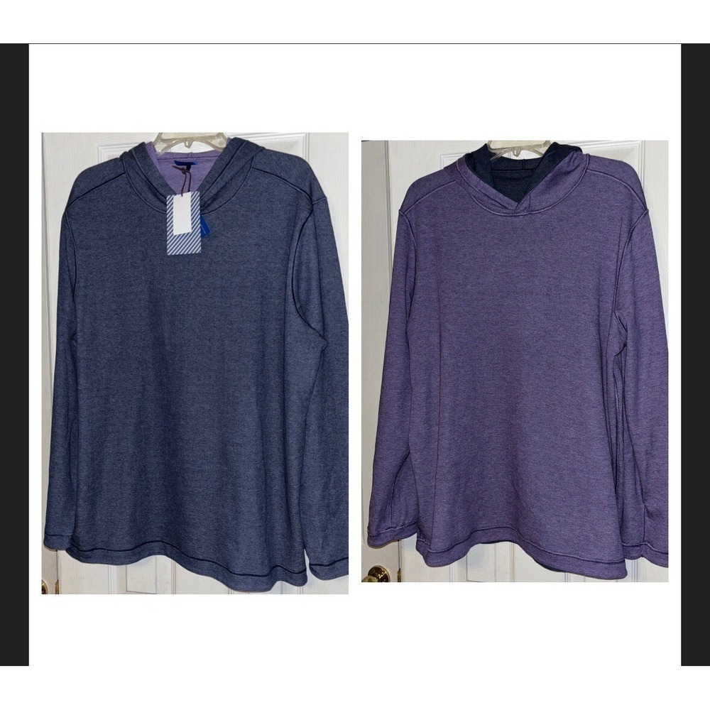 NWT Wilkens Bros Knit Shirt Heritage L Reversible Navy Purple Hooded Lightweight